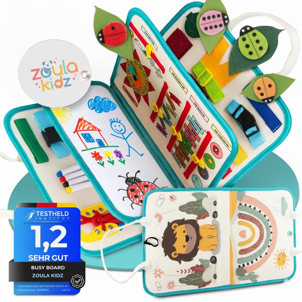 zoula kidz® Busy Board deutsch - Montessori Spielzeug ab 3 Jahre - Motorikspielzeug - Montessori Buc