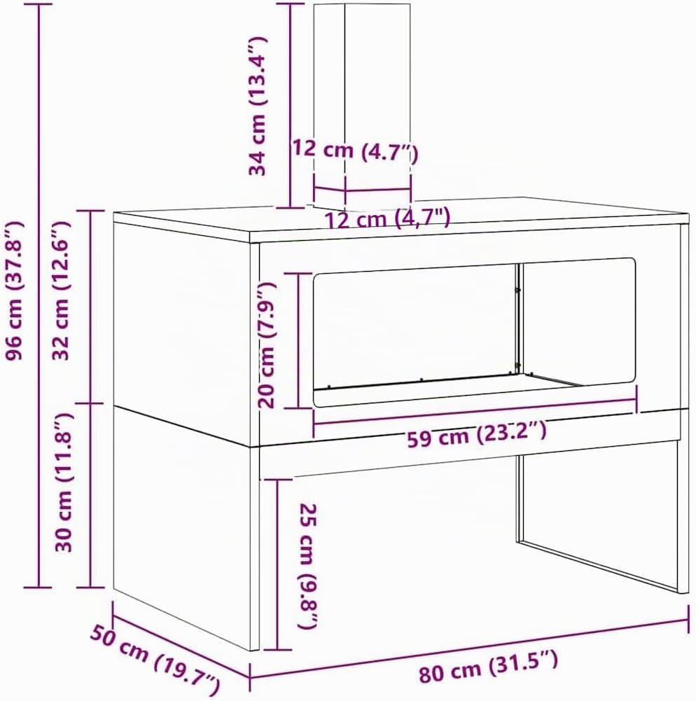 vidaXL Feuerstelle Braun 80 x 50 x 96 cm Wetterfeststahl, Outdoor Verse Gatherings, Moderne Feuerste