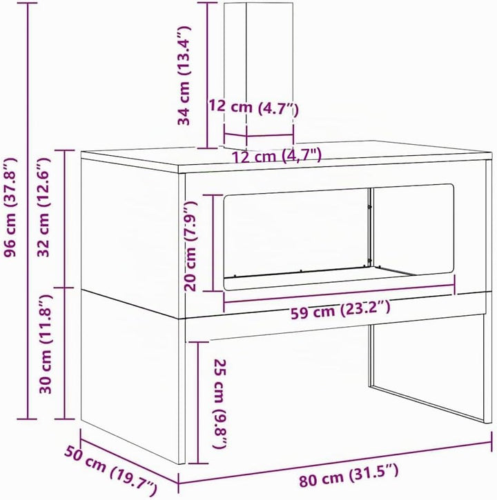 vidaXL Feuerstelle Braun 80 x 50 x 96 cm Wetterfeststahl, Outdoor Verse Gatherings, Moderne Feuerste