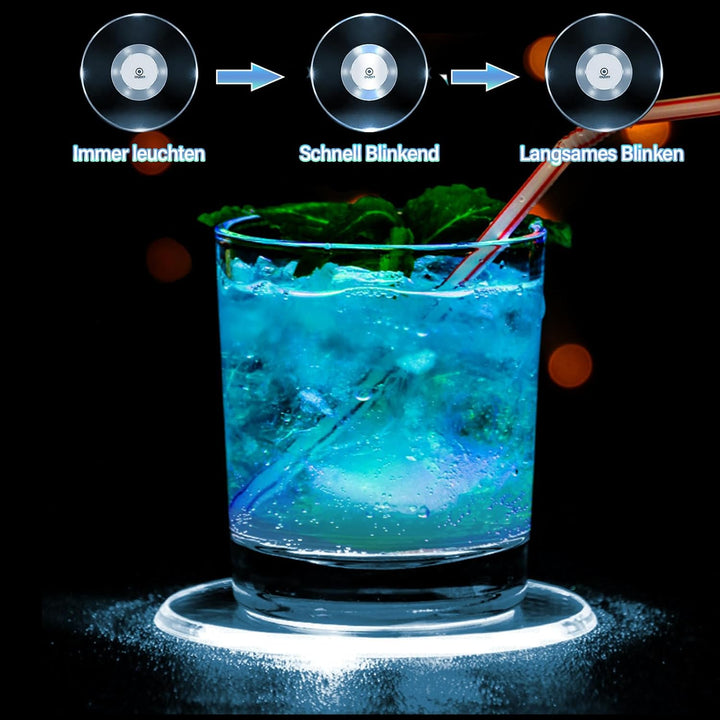 MEDOYOH 8er-Set Kühle Weiss LED Untersetzer für Getränke, ON/Off Wasserdicht Rund Untersetzer Acryl