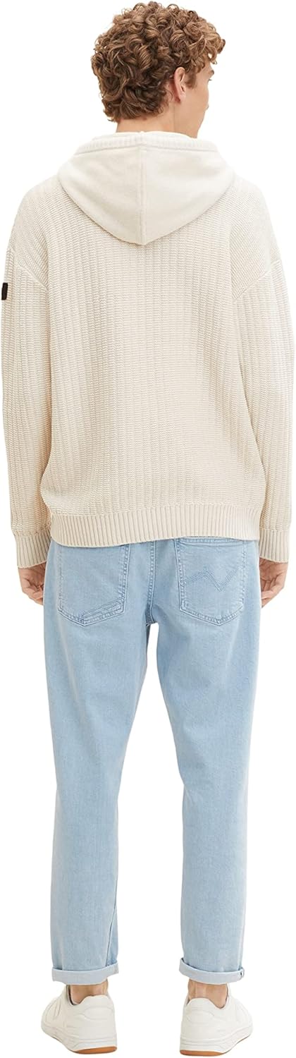 TOM TAILOR Denim Herren Kapuzenpullover mit Rippstruktur S 28225 - Cold Beige Melange, S 28225 - Col