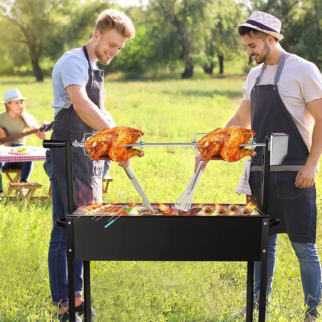 HENGMEI Edelstahl Grillspiess Set 107cm BBQ Fleischklammer mit Motor inkl.4 x Fleischnadeln, 220V -