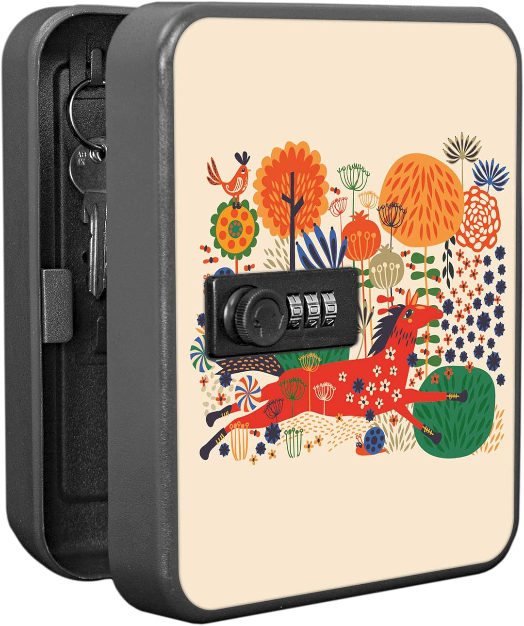 banjado® Burg-Wächter® abschliessbarer Schlüsselkasten mit Motiv Rotes Pferd für 20 Schlüssel - Schl