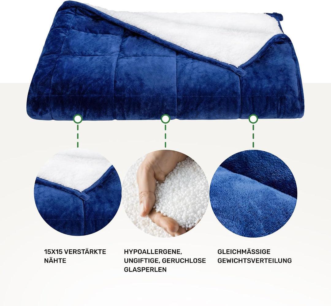Dailydream Gewichtsdecke 135x200cm, 9,5 kg, Fleece, Blau | Gewichtsdecke mit weicher Fleece-Aussensc