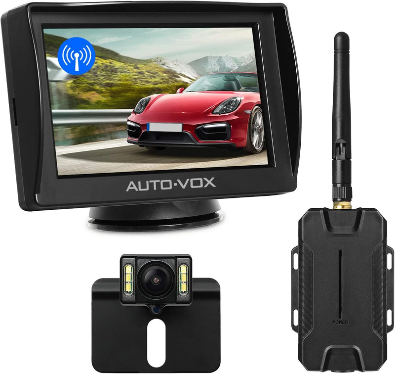 AUTO-VOX M1W Wireless Backup Kamera-Kit,Rückfahrkamera drahtlos, IP68 Wasserdicht LED Super Nummerns