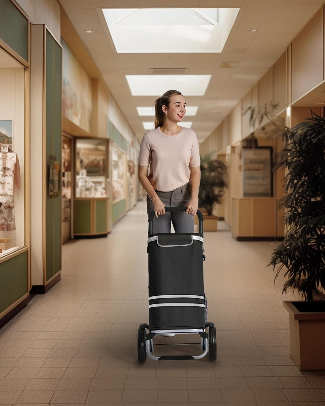 SONGMICS Einkaufstrolley, klappbar, Stabiler Einkaufswagen, mit Kühlfach, grosse Kapazität 35 L, mul