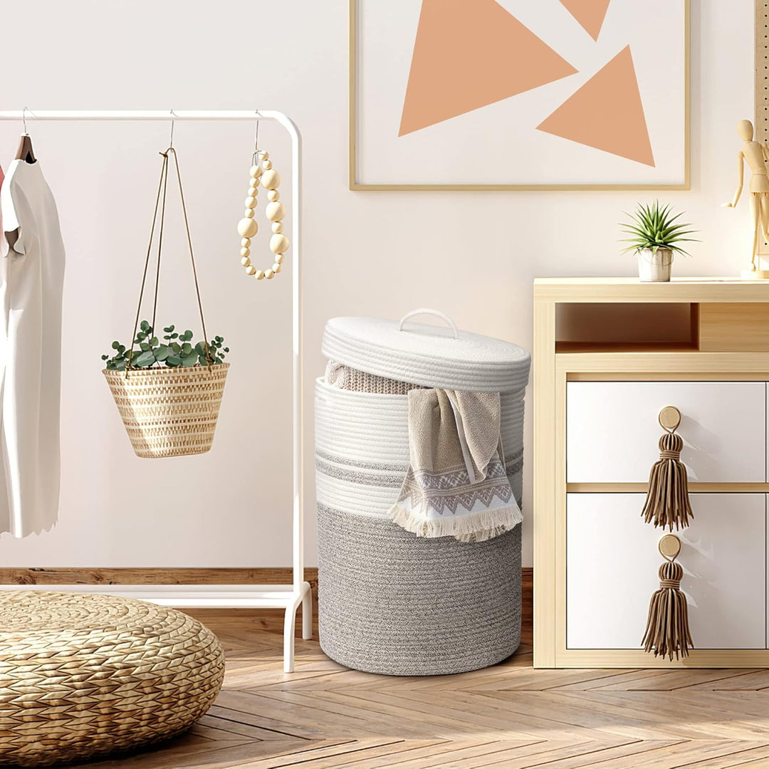 Faltbarer Wäschekorb mit Deckel, Wäschesammler - Wäschekörbe, Körbe geflochten, gross & XXL, weiss,