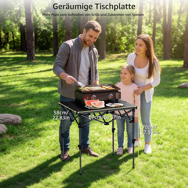 Anbte Campingtisch Klapptisch 67x58cm(LxB) Aluminium Aufrollbare Tischplatte mit 2 Höhen 44/70cm X-F