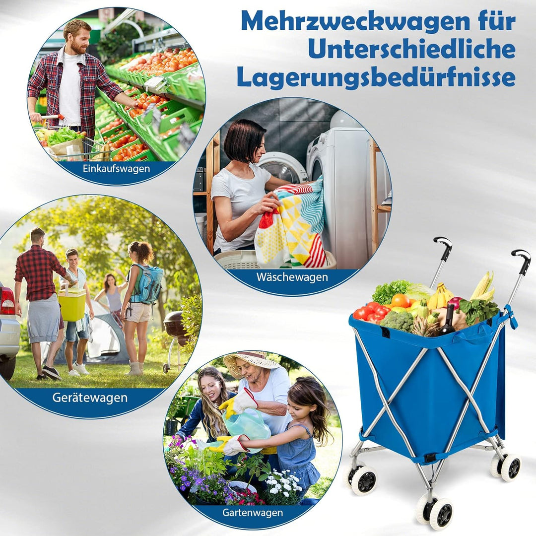 GOPLUS Klappbarer Einkaufswagen mit Rädern, Leichter Einkaufstrolley mit Zwei Lenkrollen, Abnehmbare