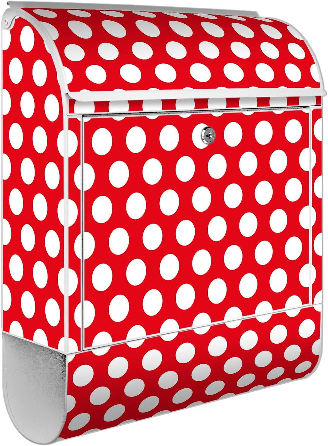 banjado® Design Briefkasten mit Motiv Punkte Rot 39x47x14cm &amp; 2 Schlüssel - Briefkasten Stahl weiss