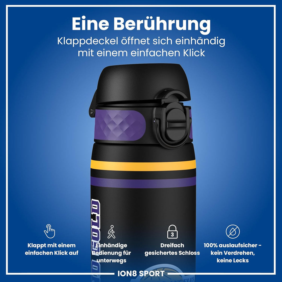 ion8 NBA Los Angeles Lakers Trinkflasche, 500 ml, Auslaufsicher, Einhandöffnung, Sichere Verriegelun
