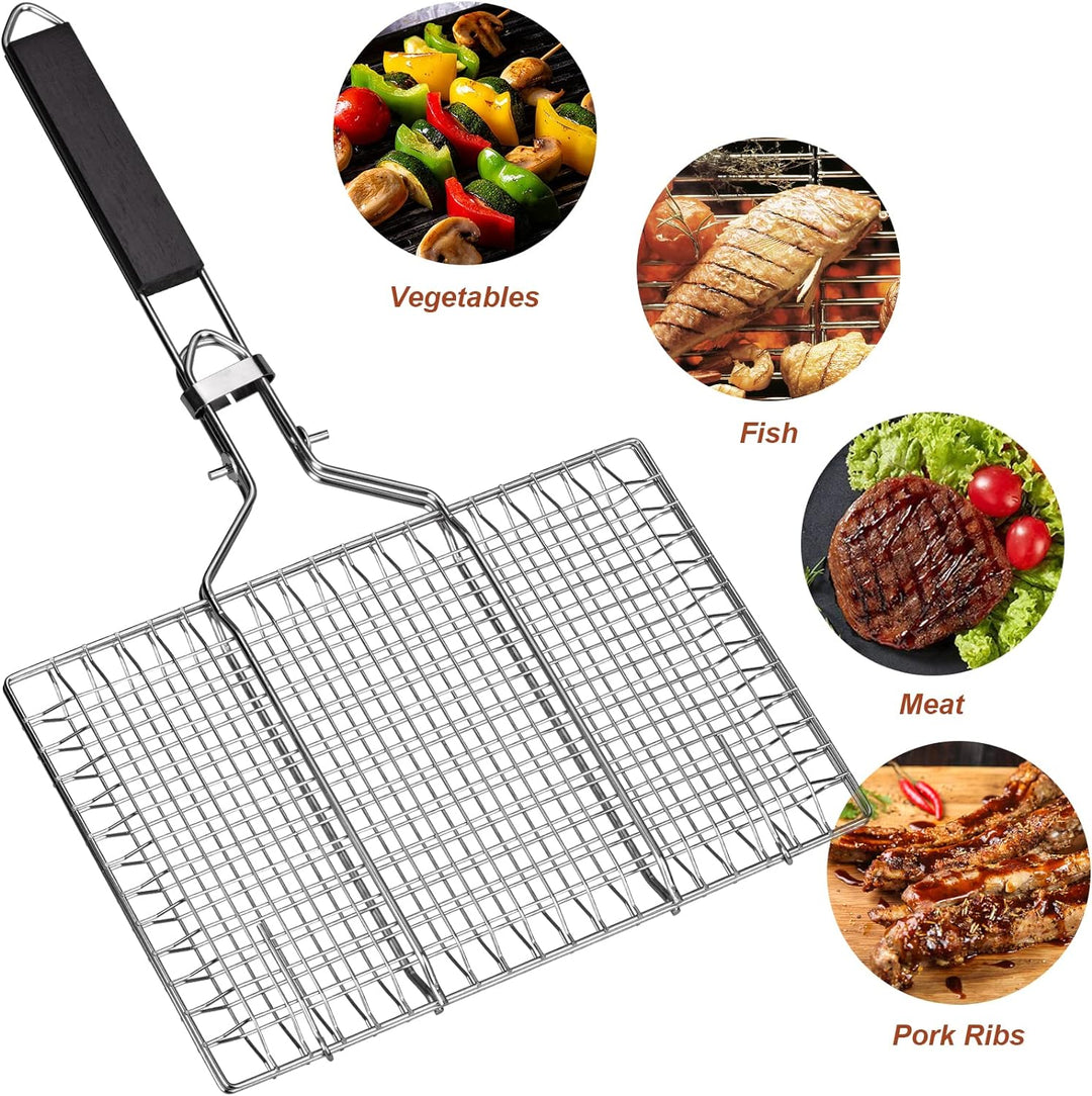 Grillkorb Fischbräter, Fisch-Grillkorb, Edelstahl Barbecue Grillschale, Faltbar, Tragbar, Rostfreie