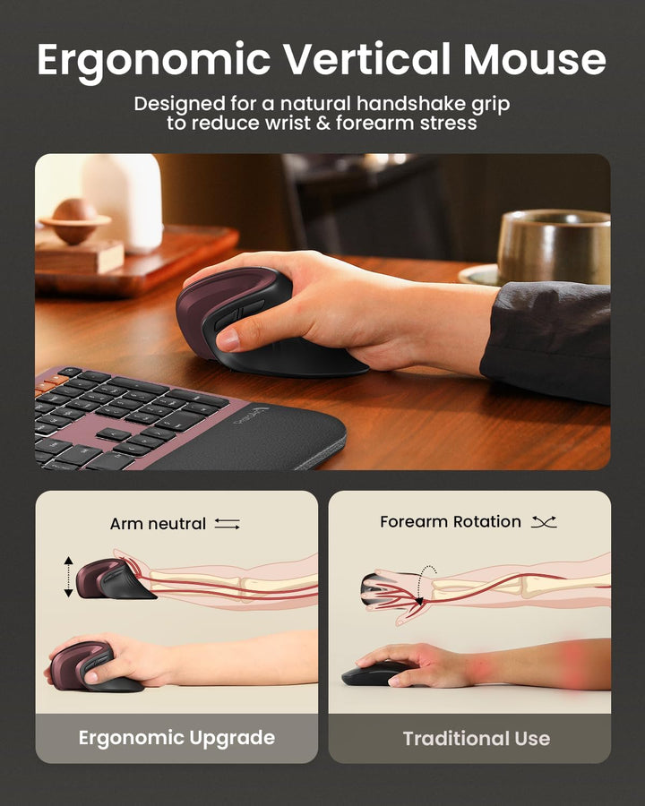 ProtoArc EM11 NL Ergonomische Vertikale Maus, Kabellos Aufladbar Mouse mit 3 Gerät (2*Bluetooth+USB)