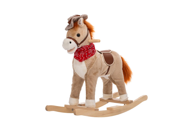 Kinder Schaukelpferd, Plüsch-Fülltiere-Schaukel, für Kinder 12-36 Monate, Holzuntergrund (Hellbraun)