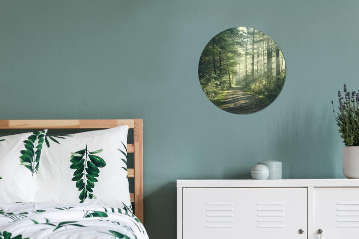 MuchoWow Wandbild Rund Wanddeko Deko Wohnzimmer Bilder 30x30 cm Wald - Licht - Weg 30L x 30B cm, 30L