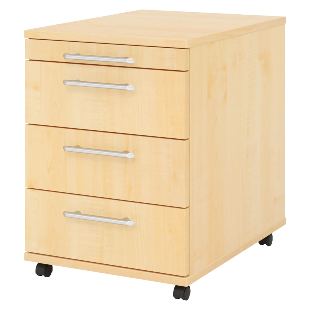 Bümö® Rollcontainer in Ahorn mit 3 Schüben und Schreibwaren Schublade | Bürocontainer aus Holz | Tis