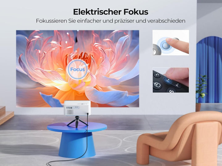 Beamer Heimkino Native 1080P HD Unterstützt 4K, Video Projector mit Android TV 【Elektrischer Fokus &