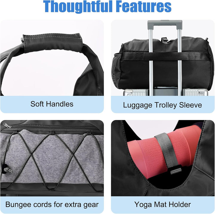 Sporttasche für Damen Yogatasche mit Schuhfach & Nassfach Reisetasche Tragetasche für Yogamatten Fre