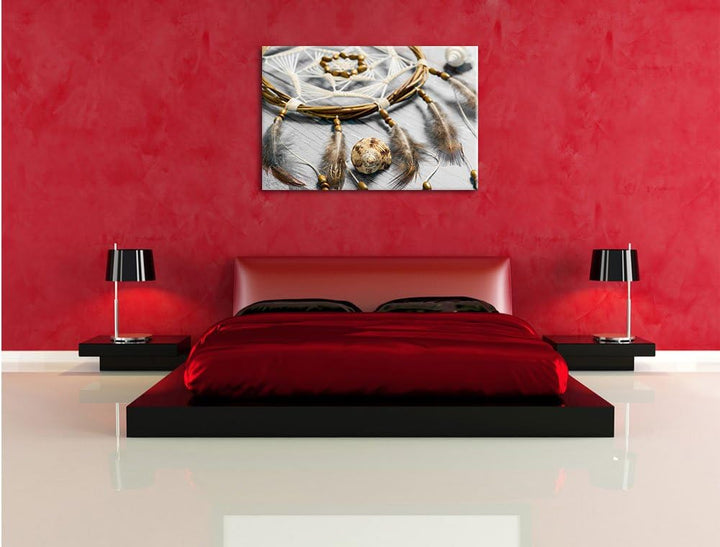 Pixxprint Traumfänger mit Federn als Leinwandbild/Grösse: 100x70 cm/Wandbild/Kunstdruck/fertig bespa