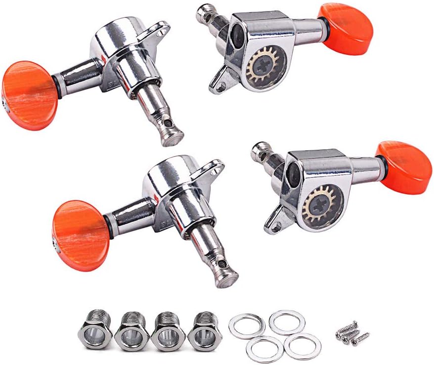 Alnicov Ukulele Tuning Pegs Machine Heads,2R 2L With Red Tuning Peg Button
