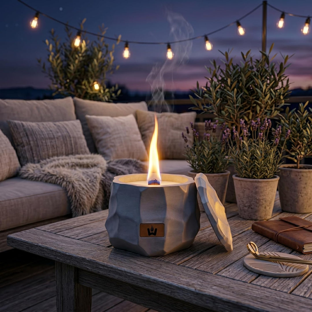 Flamestone Wachsfresser mit Dauerdocht | aus Beton made in germany | Ø16cm Outdoor Tischfeuer | Wied