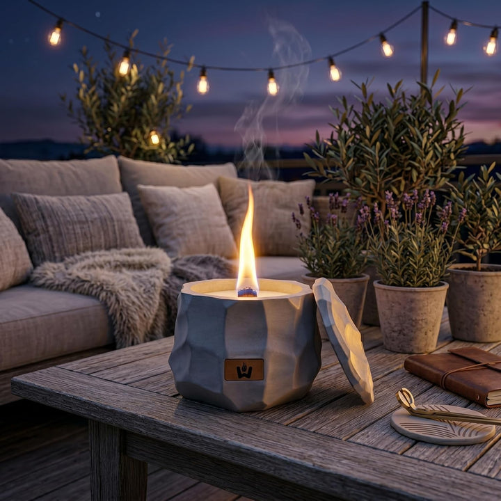 Flamestone Wachsfresser mit Dauerdocht | aus Beton made in germany | Ø16cm Outdoor Tischfeuer | Wied