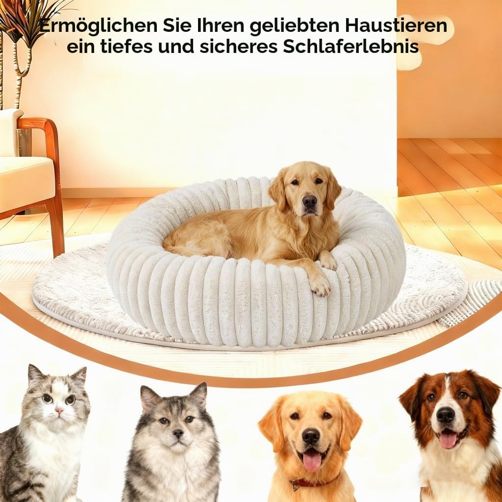 SHJOEE Flauschig Haustierbett Waschbar Hundebett Katzenbett Rund Donut Hundekorb Indoor Katzenkissen