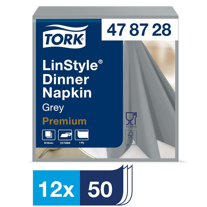 Tork 478728 Linstyle Premium Dinnerservietten Grau / Servietten stoffähnlich und saugfähig / 1-lagig