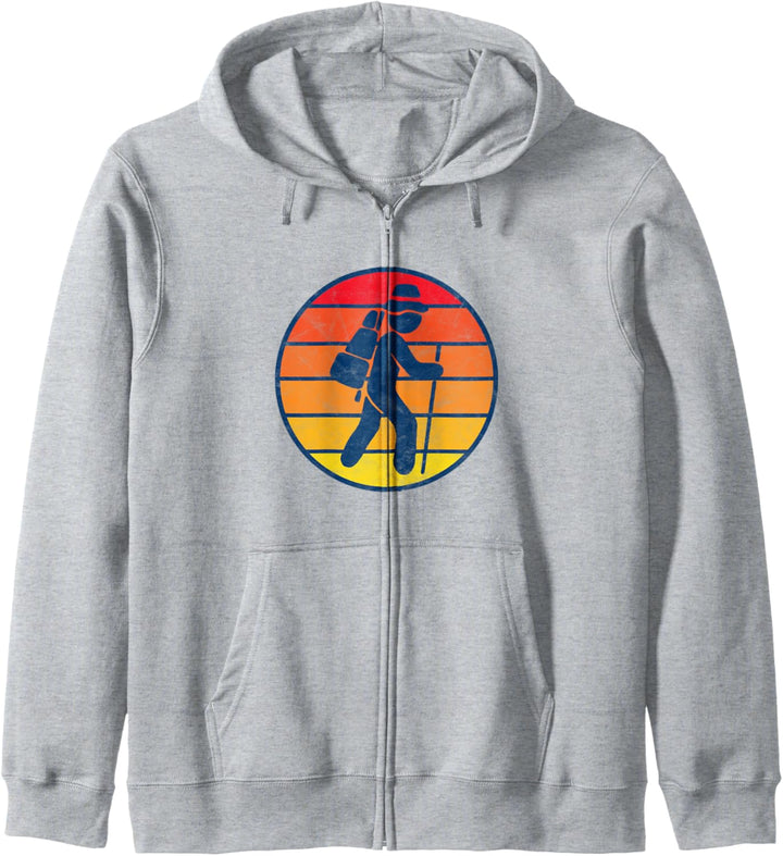 Hiker Icon Minimalist 80s Sunset Distressed Hiking Kapuzenjacke