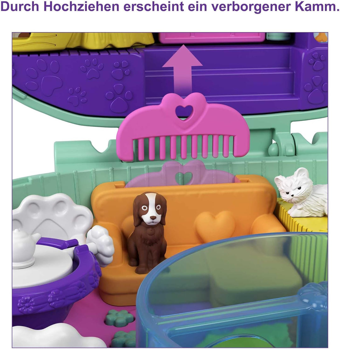 Polly Pocket GTN15 - Igel-Café Schatulle im Café- und Haustier-Design, kleiner Polly Puppe & Freundi
