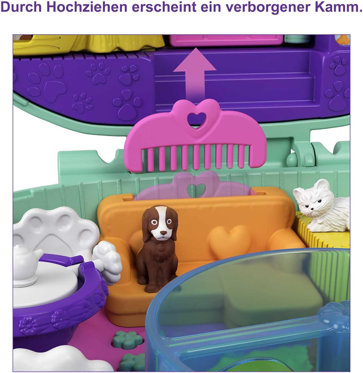 Polly Pocket GTN15 - Igel-Café Schatulle im Café- und Haustier-Design, kleiner Polly Puppe & Freundi