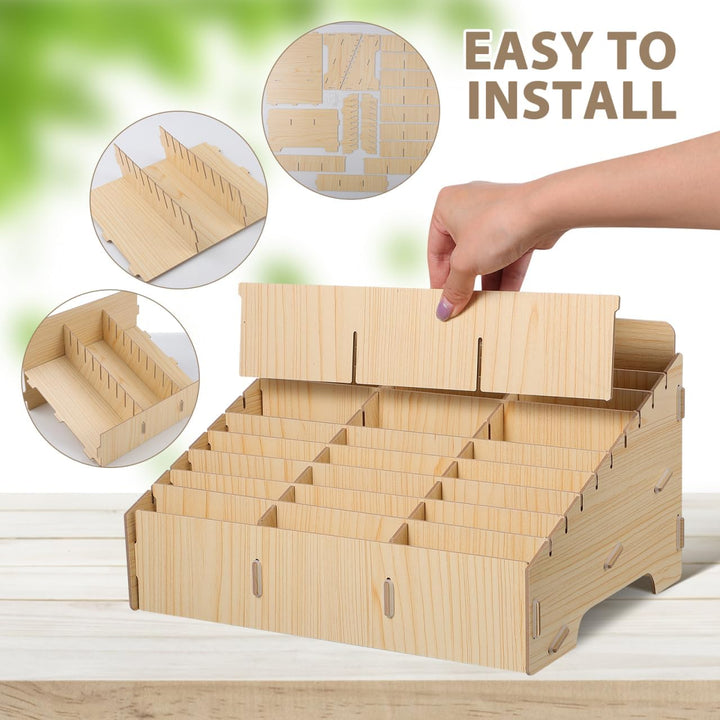 Operitacx Handy-Aufbewahrung für Schule, Handy, Gitter, Organizer, Holz, 30 Steckplätze, Handybox, K