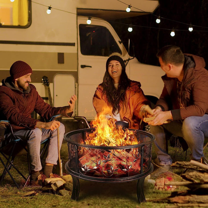 Feuerschalen, Feuerschale mit Funkenschutz, Feuerschale Garten Ø71x65cm, inkl. Poker & Kohlerost, Fe