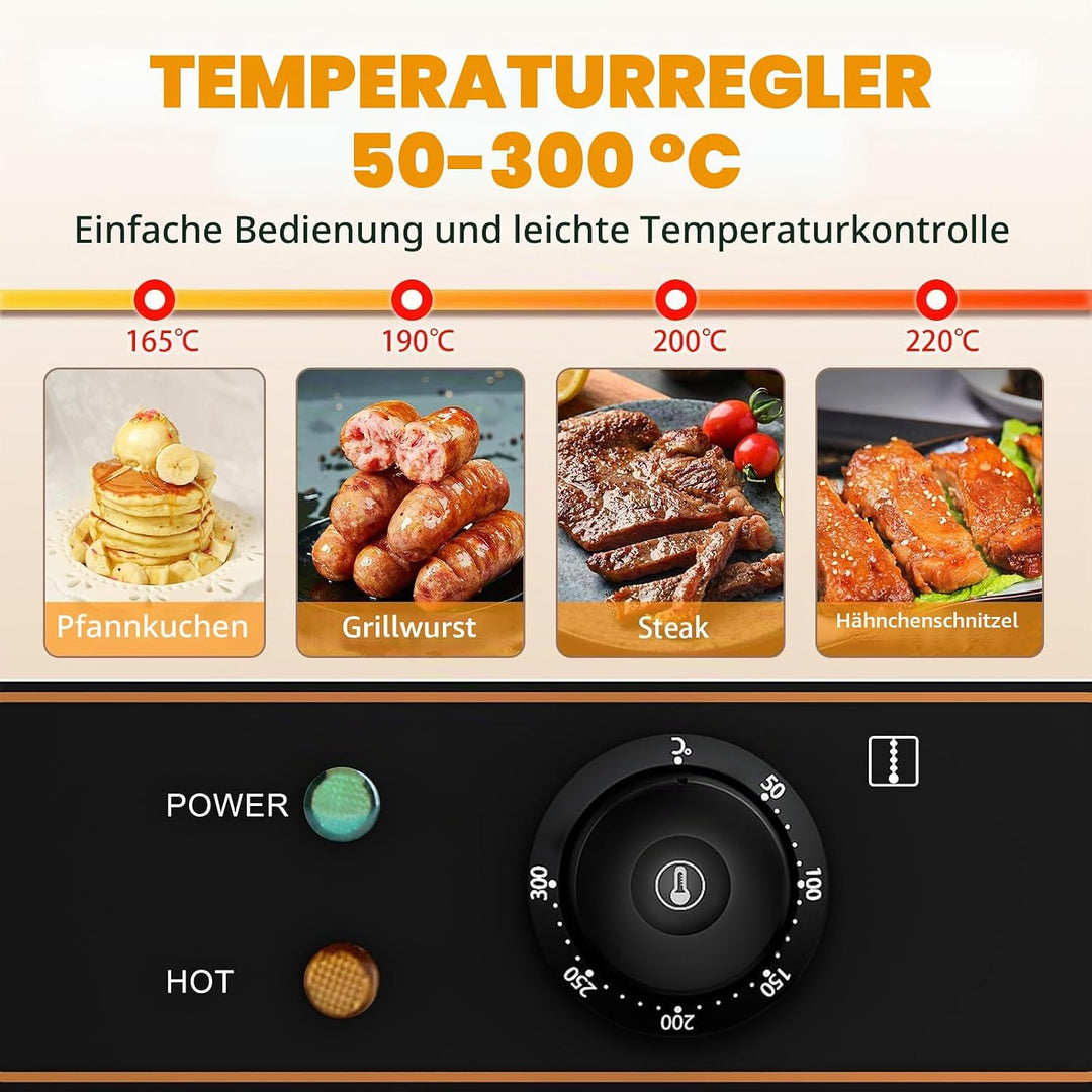 Grillplatte Elektrisch glatt Bratplatte, Elektrogrill mit 55 x 34 cm Grillfläche aus Gusseisen,Profi