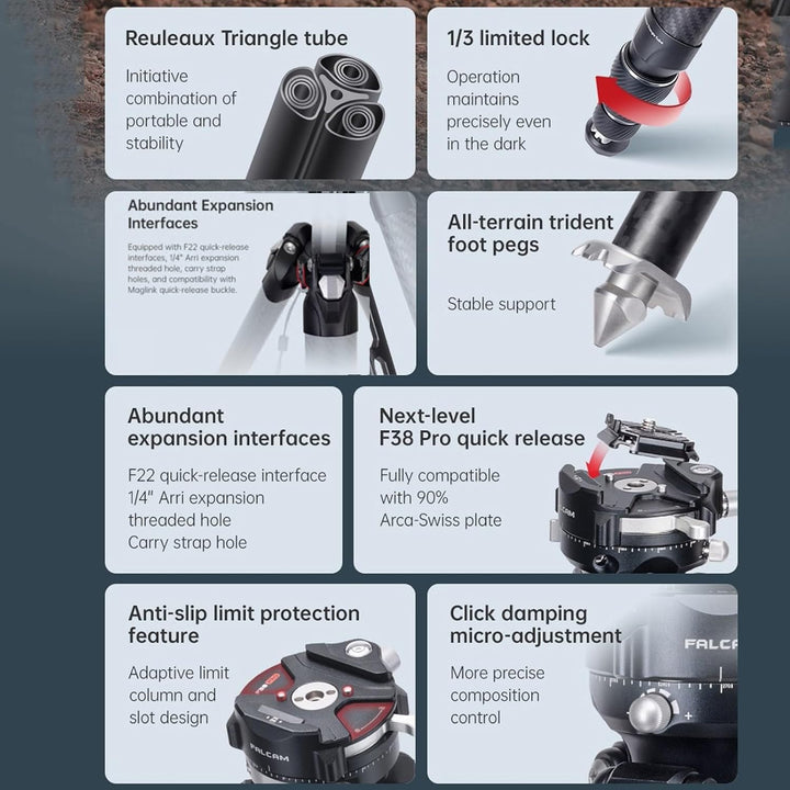 Falcam TreeRoot 61" F38 Pro Quick Lock Reise-Kamerastativ, mit 360-Grad-Dämpfungs-Kugelkopf, Tragkra
