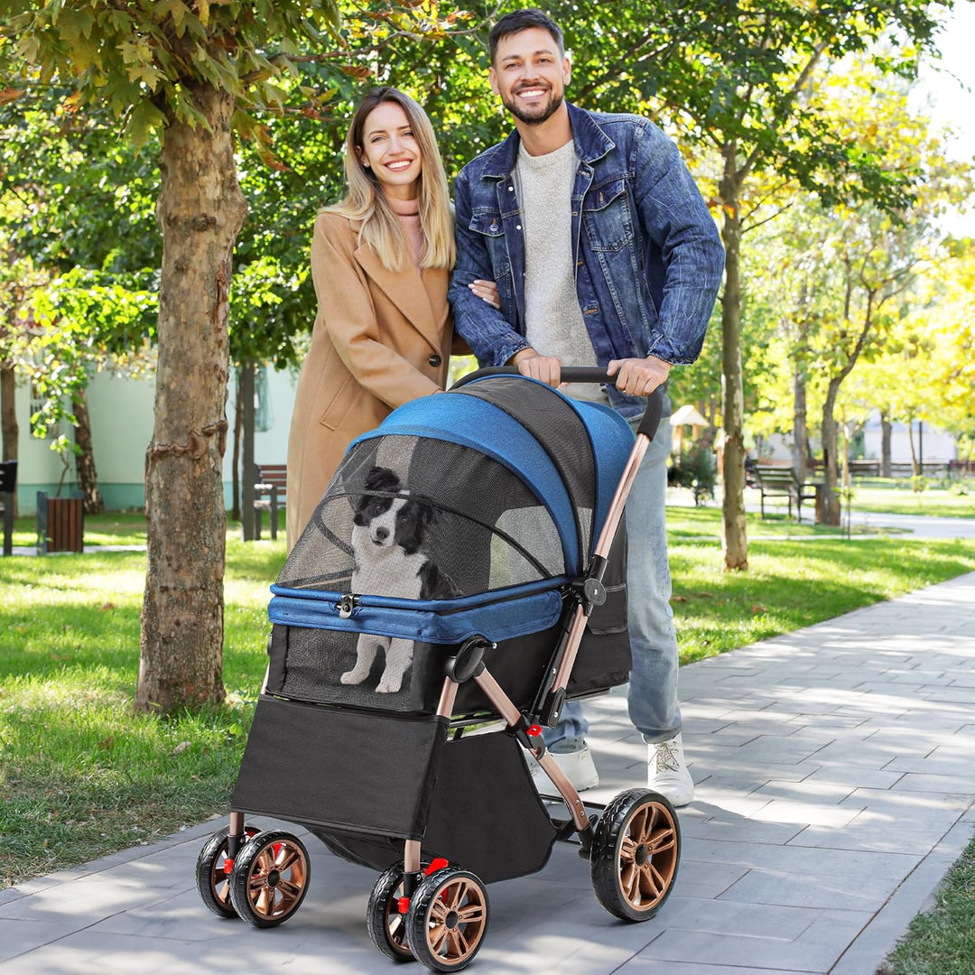 YITAHOME Faltbarer Hundebuggy für kleine Hunde, Haustierbuggy mit umkehrbarem Griff, Netzfenstern, G