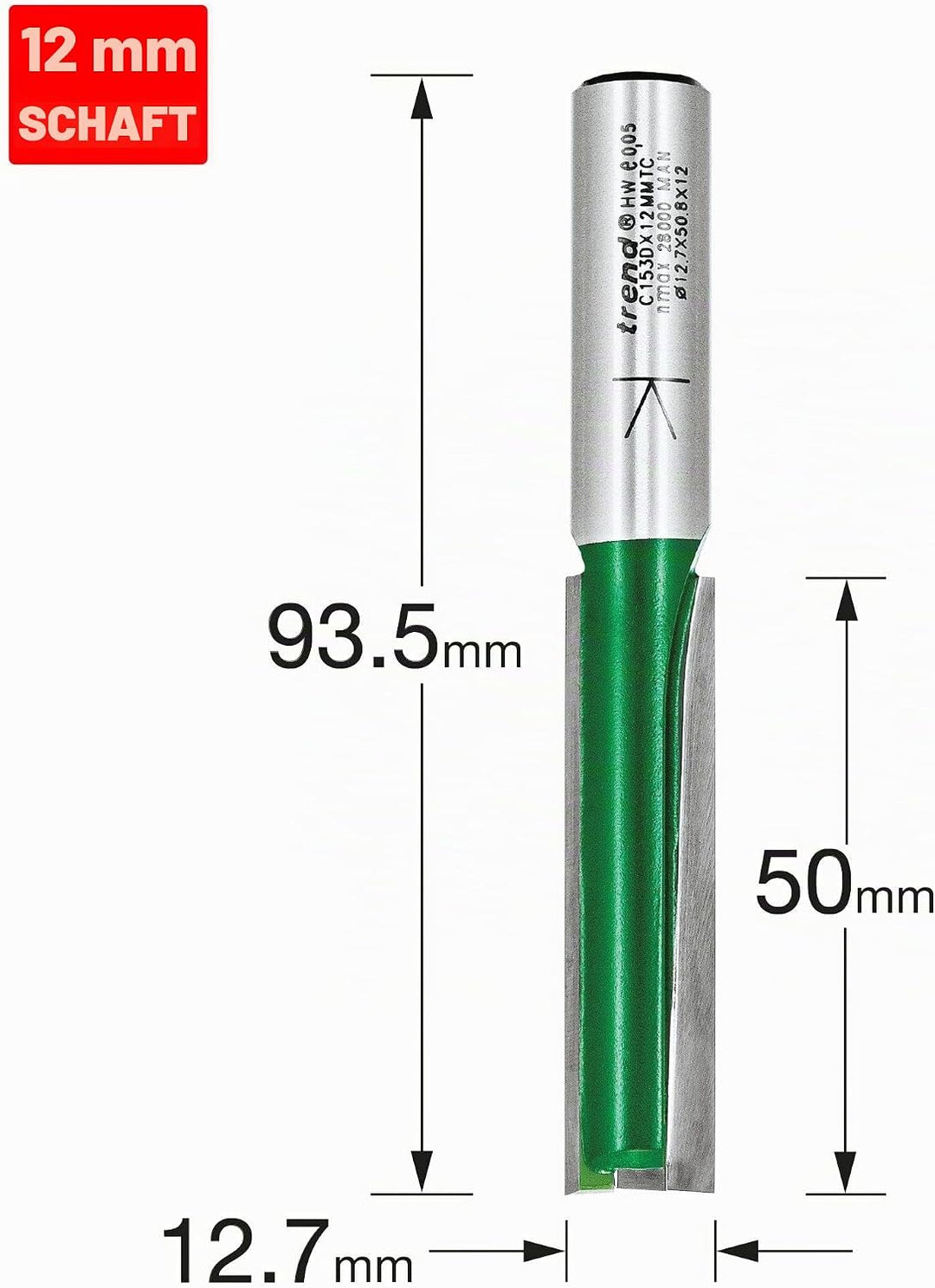 Trend CraftPro Zweischneidiger Spiralnutfräser, 12 mm Schaft, 12,7 mm Schnittdurchmesser & 50 mm Sch