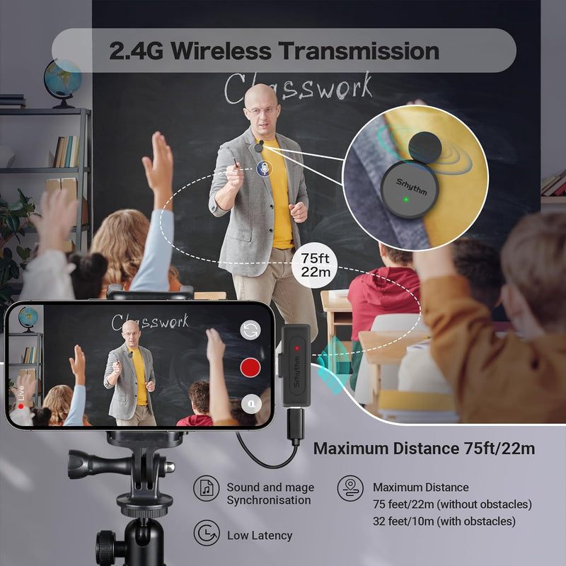 Srhythm M1 2 Pack Kabellose Lavalier-Mikrofone, Ansteckmikrofon, Geräuschminimierung, USB-C-Ausgang,