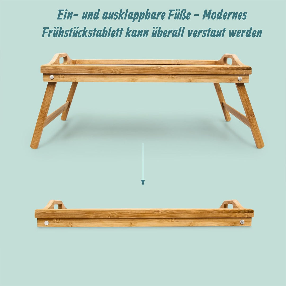 Relaxdays 4 x Betttablett klappbar, Essenstablett mit Füssen, Frühstück im Bett, Bambus &amp; MDF, HxBxT