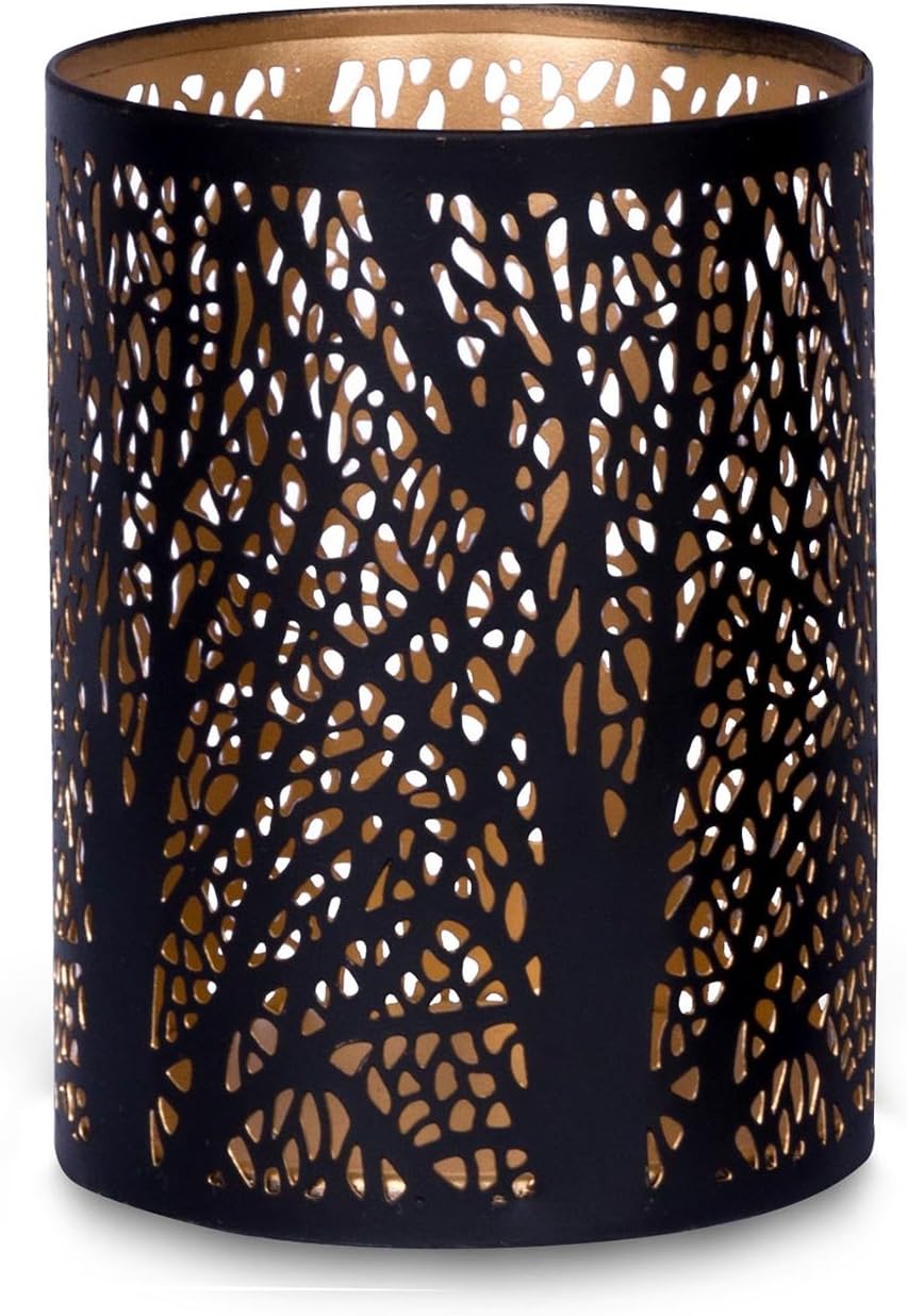 3er Set Windlichter Metall Schwarz Gold Kerzenhalter Deko Laterne Design