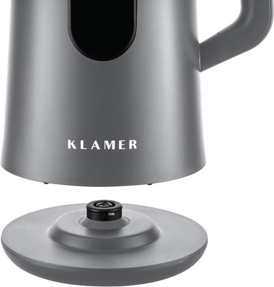 KLAMER Wasserkocher Edelstahl 1,5L 1800W elektrischer Wasserkocher grau mit Temperatureinstellung zw