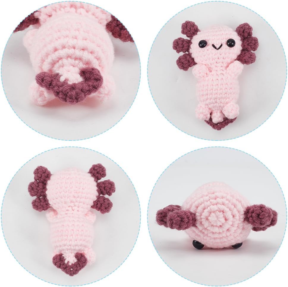 FREEBLOSS Häkelset Axolotl Häkelgarn und Häkelnadel Set mit Anleitung - Häkeltier Set für Handarbeit