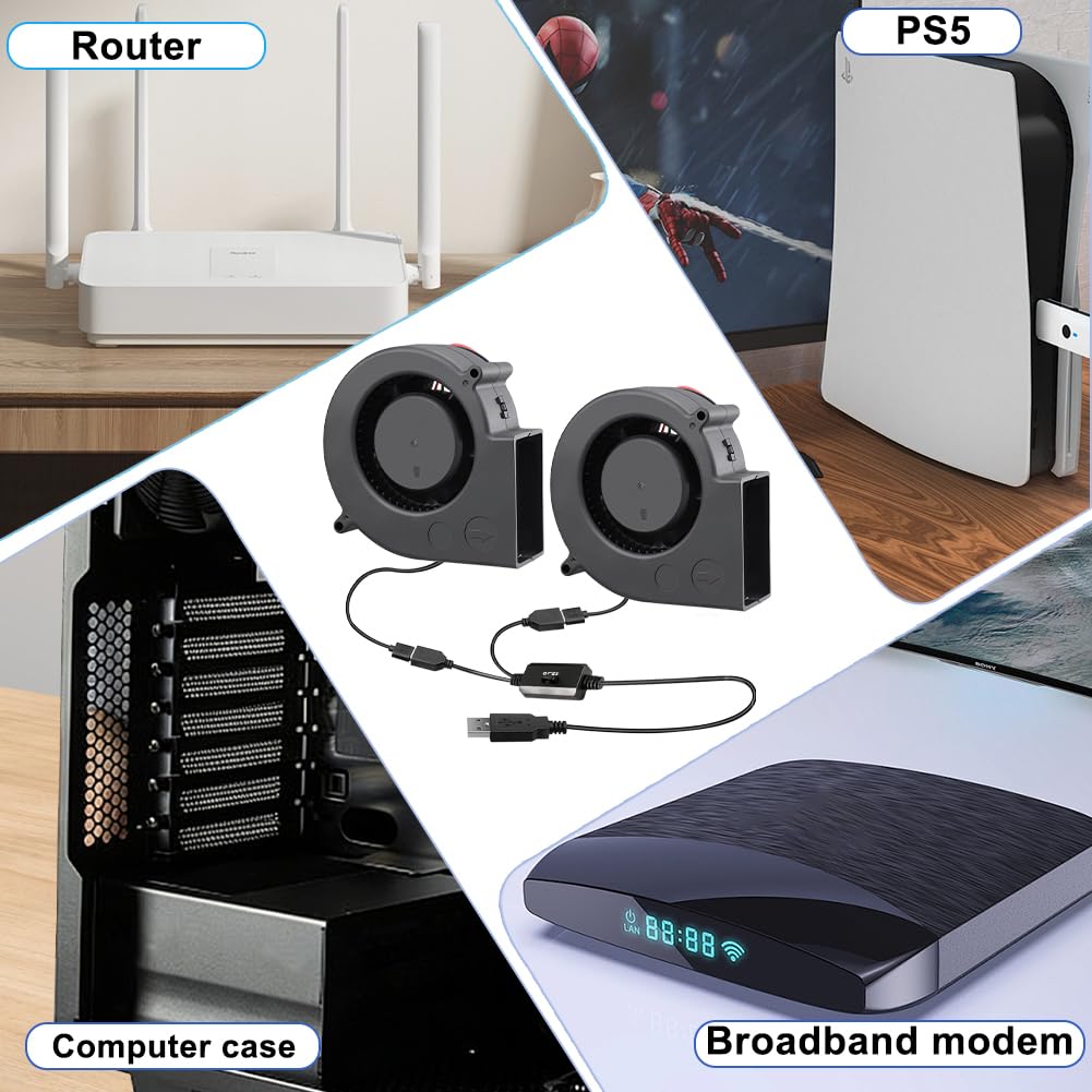 2X Radiallüfter USB mit drehzahlregler - 12V Gebläse Lüfter 75mm - 2-in-1 Radialgebläse für Heizkörp