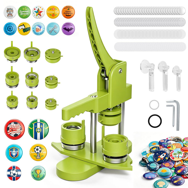 Buttonmaschine, 25+32+58 mm Button Maschine Presse Abzeichen 300 Sets Metall-Nadelrücken Badge-Teile