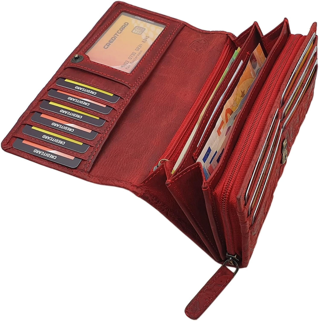 Grosse Vollrindleder Damen Geldbörse/Geldbeutel/Portemonnaie/Geldtasche/Portmonee mit Lianen Prägung