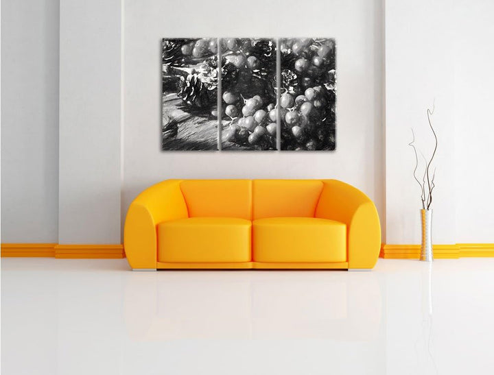 Pixxprint Vogelbeeren und Tannenzapfen Kunst als Leinwandbild/Grösse: 3 Teilig (120x80 cm) cm/Wandbi