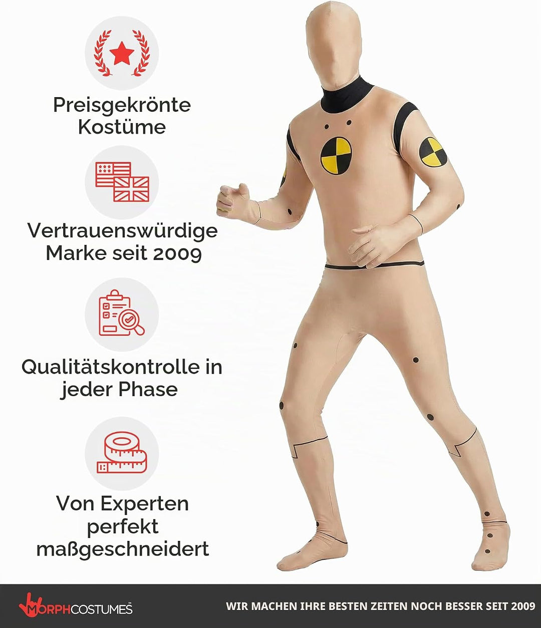 Morphsuits Offizielles Crash Test Dummy Kostüm, Kostüm Herren, Halloween, Halloween XXL, XXL