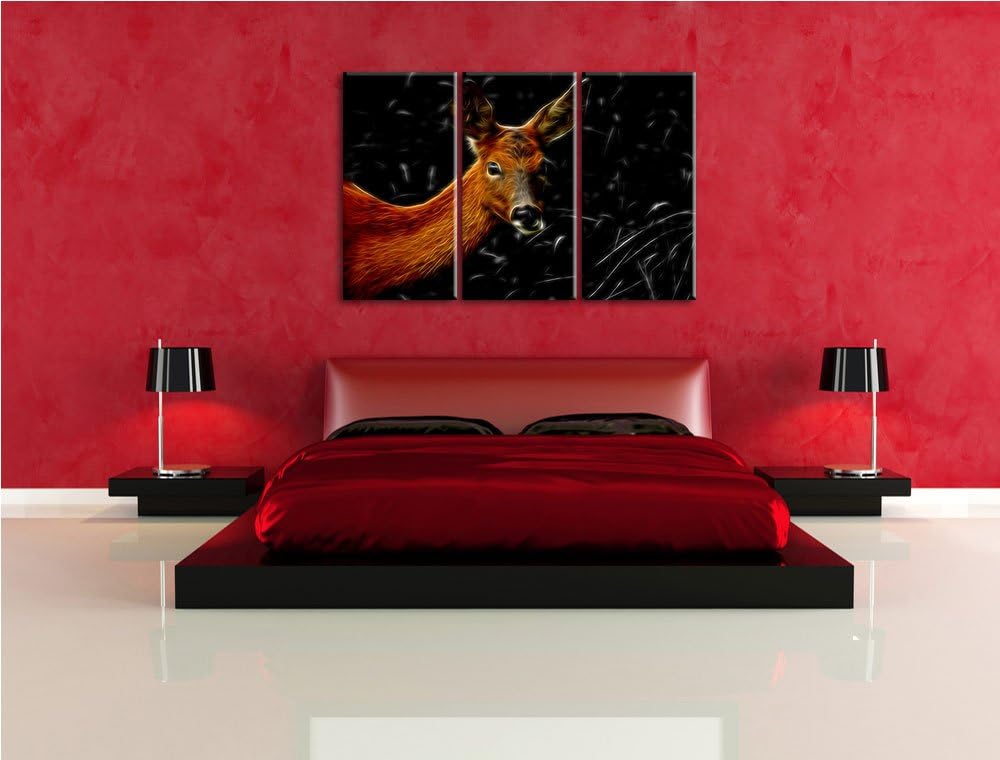 Dark stolzes Reh beim Fressen schwarz/weiss Deluxe 3-Teiler Leinwandbild 120x80 Bild auf Leinwand, X