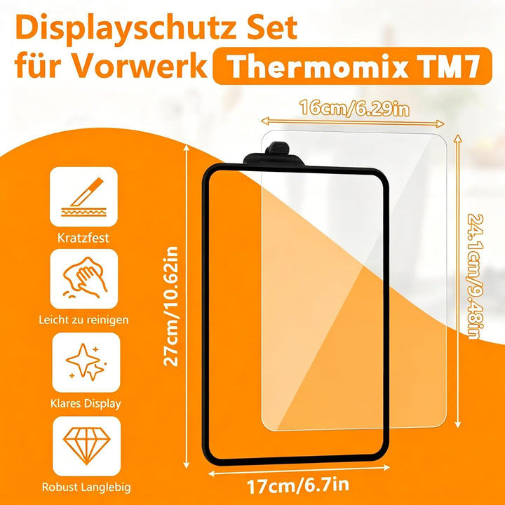 SelfTek 3 Stück Displayschutz für Thermomix TM7 - TM7 Zubehör mit 2 Displayschutz Panzerglas, Siliko