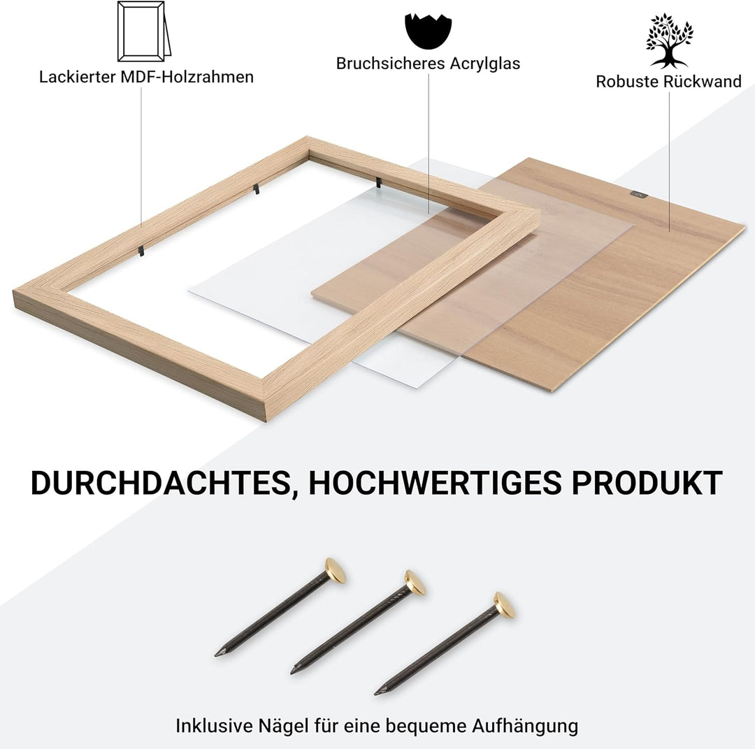 CABBEL Doppelpack (2er Set) Bilderrahmen 30x40 cm, Natur, stabiles MDF-Holz Rahmen, bruchsicherem Pl